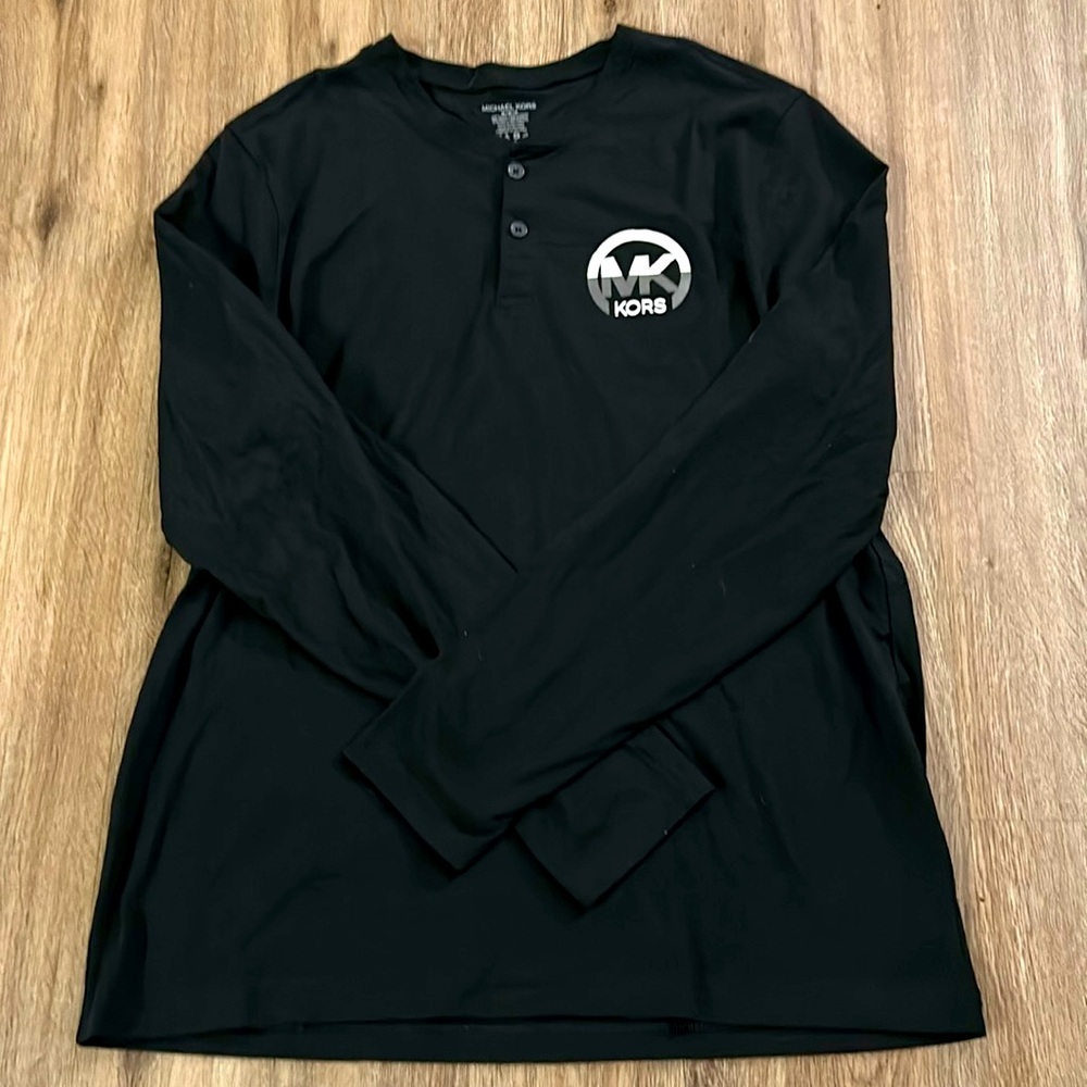 Michael Kors Shirt‎ Mens M Black Long Sleeve Tee Adult Henley